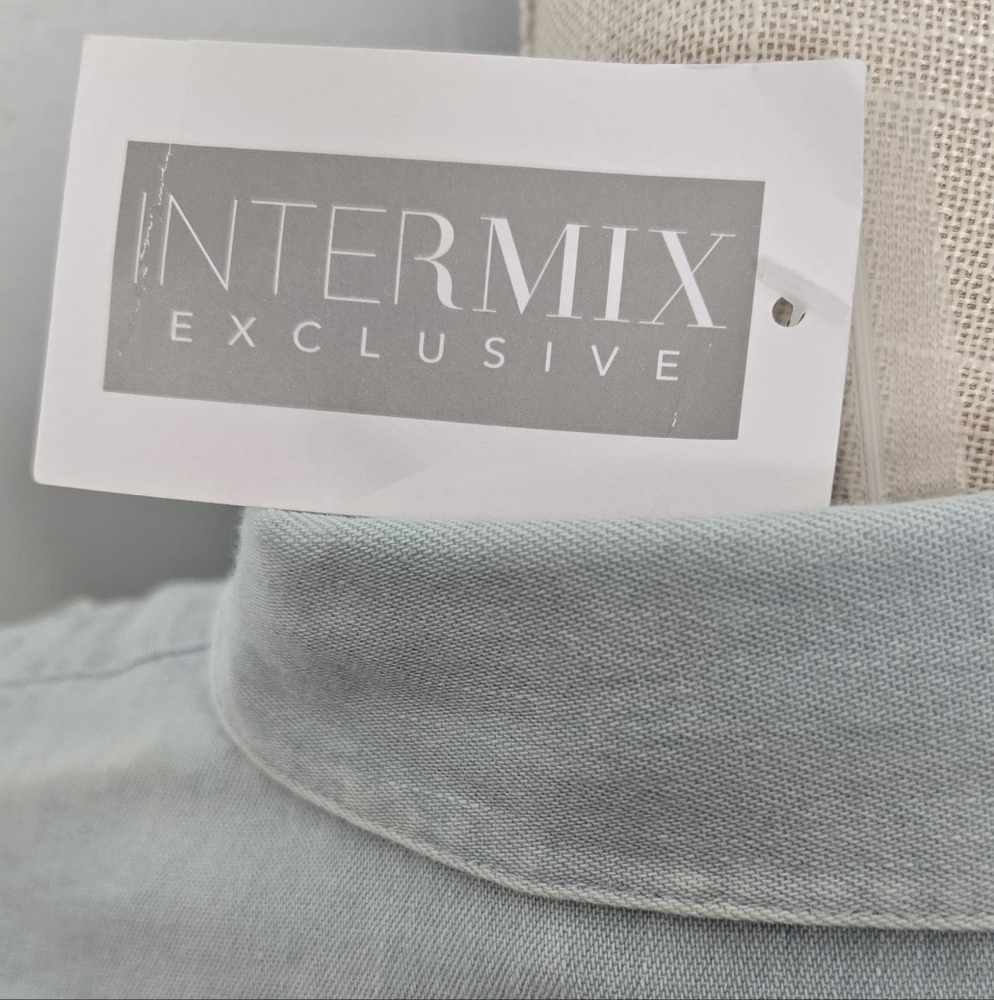 INTERMIX Light Blue Ruffled Button Down Shirt - Picture 6 of 8